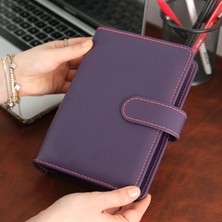 Mint Design Birikim Ajandası - Bütçe Planlayıcı Cüzdan - Patlıcan Moru - Renkli Dikiş - Altın Mekanizma