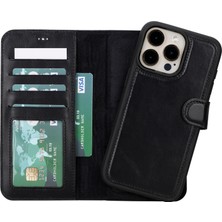 BloominBag Aurel Magna Onyx Black Deri iPhone 16 Pro  (6.3") Wallet Case – Rfıd Korumalı & Magsafe Uyumlu