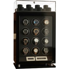 Robert Taylor Watch Winder Mayfair Collection – 12 Slotlu Ultra Sessiz Otomatik Saat Kurma Kabini (+8 Pleksi Muhafaza Alanlı, Siyah & Siyah)
