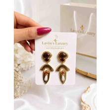 Lavin’s Luxury Gold Vintage Geometrik Inci Detaylı Şık Kadın Küpe