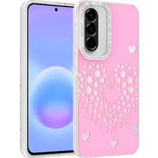 Ceponya Galaxy A57 Kılıf Damla Taşlı Kalp Desenli Rivas Sert Pc Kapak