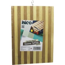 Hace Bazaar Beyaz Çizgili Ahşap Bambu Kesim Panosu - Kesme Tahtası Metal Kulplu 26 x 36 x 1.4cm (4887)