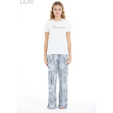 Lilac Çiçek Desenli %100 Viscon Pijama Takım