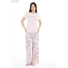 Lilac Çiçek Desenli %100 Viscon Pijama Takım