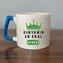 Mor Mürekkep Dünyanın En Kral Dedesi Mavi Kulplu Prime Babalar Günü Hediyesi Bardak Kupa Fincan Mug