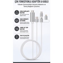 CoverZone Lightning Type-C Micro USB To HDMI Görüntü Aktarma Kablosu, iPhone iPad Android Telefon Tablet Uyumlu, 1080P 720P, Şarj Destekli Tak Çalıştır | L6M-3M