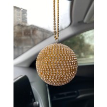 Alvera Kristal Taşlı Disko Topu Dikiz Ayna Süsü Küçük 6cm Altın