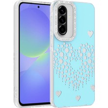 Ceponya Galaxy A56 Kılıf Damla Taşlı Kalp Desenli Rivas Sert Pc Kapak