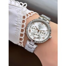 Ferrucci Kadın Yuvarlak Taşlı Beyaz Kadran Silver Metal Kordon Kol Saati