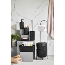 Alvera 7 Parça Siyah Banyo Seti Metal Stantlı Kovalı Wc Kağıtlık Kozmetik Kutusu Diş Fırçalık ve Sabunlukla