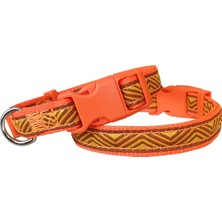 Dalga Desenli Dokuma Köpek Boyun Tasması 1,5 cm x 27-40 cm Turuncu