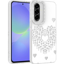 Ceponya Galaxy A56 Kılıf Damla Taşlı Kalp Desenli Rivas Sert Pc Kapak
