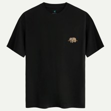 Oversize %100 Pamuk Erkek Chill Branch Baskılı Tişört - Siyah