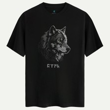 Oversize %100 Pamuk Erkek Fynh Baskılı Tişört - Siyah