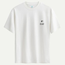 Oversize %100 Pamuk Erkek Dad1 Baskılı Tişört - Beyaz