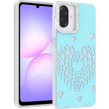Ceponya Galaxy A07 Kılıf Damla Taşlı Kalp Desenli Rivas Sert Pc Kapak
