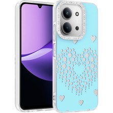 Ceponya Xiaomi Redmi 15C Kılıf Damla Taşlı Kalp Desenli Rivas Sert Pc Kapak