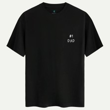 Oversize %100 Pamuk Erkek Dad1 Baskılı Tişört - Siyah