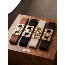 Fiori Gold Tokalı Geçmeli Elastik Kadın Kemeri, Ceket Kemeri, Gömlek Kemeri, Elbise Kemer