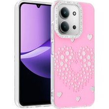 Ceponya Xiaomi Redmi 15C Kılıf Damla Taşlı Kalp Desenli Rivas Sert Pc Kapak