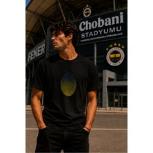 Oversize %100 Pamuk Erkek Yellow Navy Finger Print Baskılı Tişört - Siyah