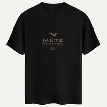 Oversize %100 Pamuk Erkek Mete Han 209 Baskılı Tişört - Siyah