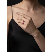 Valmont Accessories Kadın Gold Renk Fuşya Baget Taşlı Yüzük