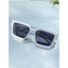 Mise Aksesuar Yeni Sezon Trend  Güneş Gözlüğü Beyaz Büyük Çerçeve UV-400