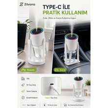 Zilvana 280 ml Ayarlanabilir Masaüstü Soğuk Buhar Nemlendirici Rgb Renkli Işık ve Yıldız Projeksiyonlu USB Type-C Beyaz