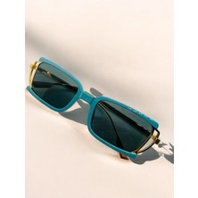 Mise Aksesuar Unisex Gold Çerçeveli Turkuaz Güneş Gözlüğü Yeni Sezon