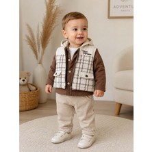 Gültekin Bebe Hippıl Çizgili Keten Pantolonlu Erkek Üçlü Takım 9-24 Aylık -BAY5276620 - Kahverengi