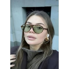 Mise Aksesuar Yeşil Cam Kahve Leopar Çerçeveli Damla Model Gözlük Renkli Cam