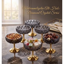 Elista Diamond Crystal Serisi Altın Ayaklı Füme Cam Lokumluk & Çerezlik Seti - 6\'lı