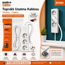 Makro Tech 3'lü 3 Metre Bakır Kablolu Topraklı Grup Priz