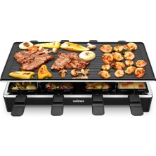 Cusimax Raclette Izgara, Çift Yönlü Izgara Tavalı, 8 Kişilik Parti Izgara Kontrolü, Sürekli Ayarlanabilir Sıcaklık, 8 Mini Tava, Yapışmaz Kaplama, CMRC-300, 1500W, Siyah
