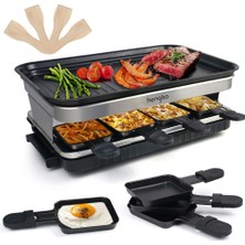 HengBo Raclette Izgara 8 Kişilik, 8 Tava, 1500W, Izgara Plakalı Masa Izgarası