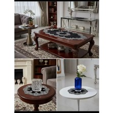 Elora Siyah Model 5 Parça Velvet Kadife Dantelli Runner Seti Salon Takımı