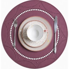 Evien Home Nakışlı Deri Amerikan Servis 2'li Set Çift Taraflı Yuvarlak Supla 42X42 cm Bianca Bordo