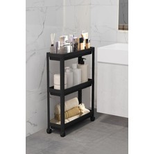 St. Morritz Çok Amaçlı Raf Ünitesi 3 Katlı Slim Tekerlekli Mutfak Banyo Düzenleyici Organizer Vesken Siyah