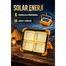 Begin Power Solar Enerjili 336 LED Şarjlı Projektör 12000 Mah Powerbank Kamp ve Acil Durum Lambası
