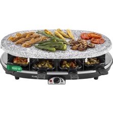 Taş Tabaklı 8 Kişilik Klarstein Raclette Masa Izgarası, Büyük Raclette Izgara, 8 Tavalı 1500W Cihaz, Peynir ve Et Için Büyük 4-8 ​​kişilik