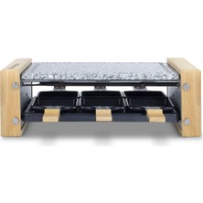 H.koenig 6 Kişilik Çok Fonksiyonlu Raclette Makinesi Wod6, Profesyonel, Peynirli Raclette, Fondü, Granit ve Doğal Ahşaptan Yapılmış Taş, Çıkarılabilir Plaka, 6 Tava. 6 Tahta Spatula, 900W