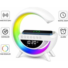 Qasul G-Tasarımlı Rgb Kablosuz Şarj Özellikli Dijital Saatli Bluetooth Hoparlör