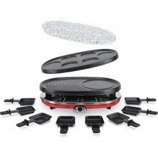 H.koenig Raclette Makinesi 4'ü 1 Arada Çok Fonksiyonlu 8 Kişilik Profesyonel RP418, Doğal Taş, 6 Mini Krep, Izgara, Peynir Fondü Raclette, Ayarlanabilir Sıcaklık, 8 Yapışmaz Tava