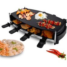 Syntrox Almanya Raclette Emaye Wallixa 8 Kişilik Cam Seramik Tabaklı, Masa Izgarası, Parti Izgarası 1000 Watt Siyah, Raclette Izgara, Izgara Aksesuarları, Yapışmaz Kaplama, 6 kg