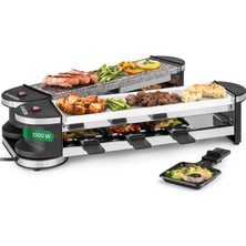 Hafifçe Eriyen Lezzetli Peynir, 2 Izgara Yüzeyli Klarstein Raclette Masa Izgarası, 8 Tava ve Kazıyıcı, 1200 W Raclette Izgara ile Kendinizi Şımartın