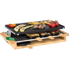 Klarstein Tournedo Raclette Izgara, 1200 Watt, Izgara Yüzeyi: 39,5 x 25,5 Cm, Çelik Sac ve Ahşap, Dökme Alüminyumdan Çıkarılabilir Izgara Plakası, Yapışmaz Kaplama, Kademesiz Termostat, Ahşap Dekor
