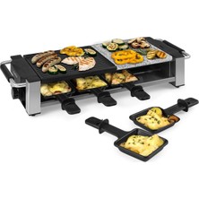 Klarstein Bistecca - Raclette Izgara, 1200 Watt, 2'si 1 Arada: Yapışmaz Kaplamalı Metal Izgara Plakası ve Doğal Taş Plaka, Paslanmaz Çelik Isıtma Elemanı, Ayarlanabilir Termostat, Gümüş