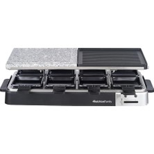 Melchioni Ailesi | 8 Kişilik Raclette'li Izgara Tabağı ve Taş Seti, Olımpıa, Düz Tabaklı, Izgaralı ve 8 Raclette Toplu, Ayarlanabilir Termostat, 1200 W