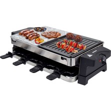 Syntrox Almanya Paslanmaz Çelik Tasarım Raclette Bern, 8 Kişilik Izgara ve Sıcak Taşla